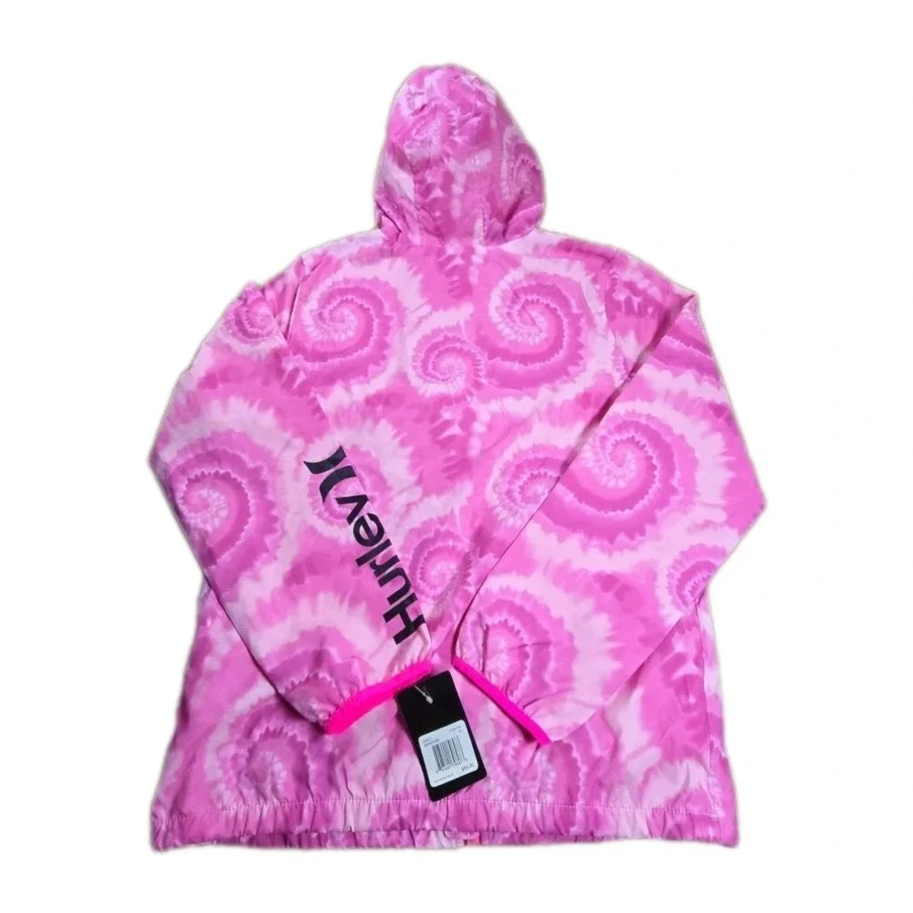 Girls XL Hurley Windbreaker Jacket Long Sleeve Full Zip Pockets Hyper Pink Logo
